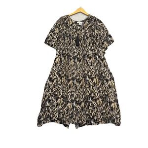 GO SOFTLY Patio House Dress Zip Front Peacock Feather Print Crinkle Mumu 3X